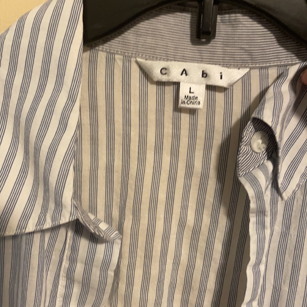 Blue and White striped long duster shirt by CAbI L